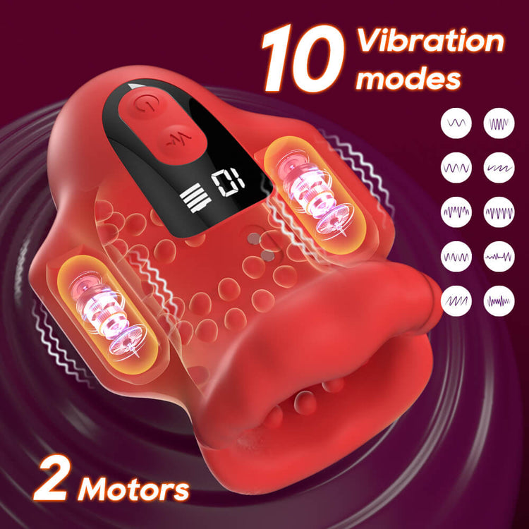 Blaze - Automatic Vibrating Penis Trainer with digital display and 10 vibration mode icons on a dark background