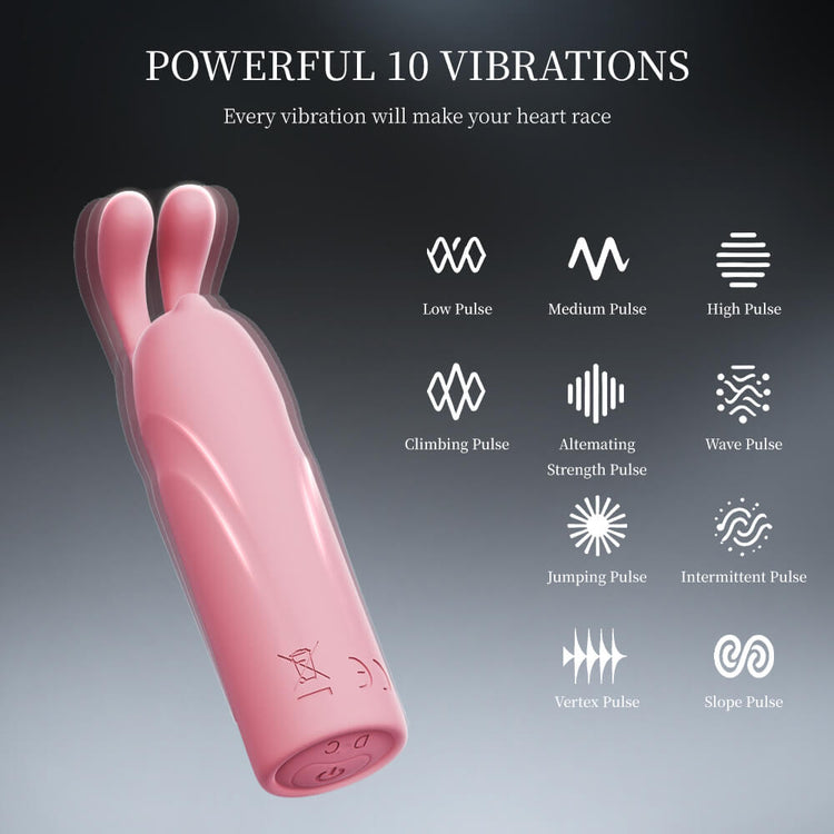 Bunny - Rabbit Bullet Vibrator with 10 Vibration Modes with various vibration modes on a dark background