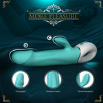 king kong vibrator with labeled features on a dark blue background, featuring the brand 'More Pleasure'.