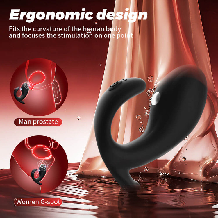 Little Whale – Remote Control Electro Shock Prostate Vibrator with man prostate and women G-spot labels on a red background