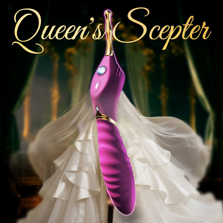 Purple 'Queen's Scepter' with gold accents against a blurred background