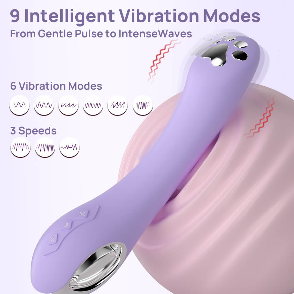 Purple electronic device with vibration modes on a white background