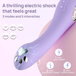 Purple electronic device with text about electric shock sensations on a pink background