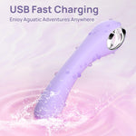 Purple device with USB charging feature on a water-themed background