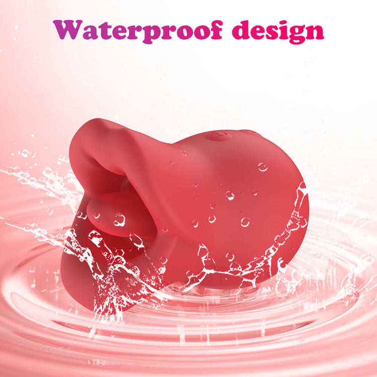 IPX6 water-resistant Angel’s Kiss vibrator shown with water splashes