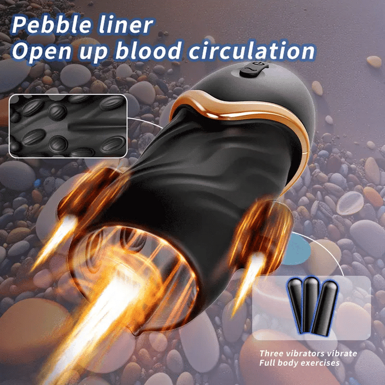 Apex male vibrator with textured sleeve and three vibration contact points