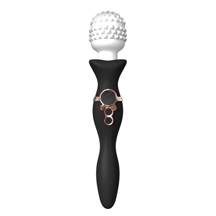 Charm black double-ended massage wand and G-spot vibrator on a white background