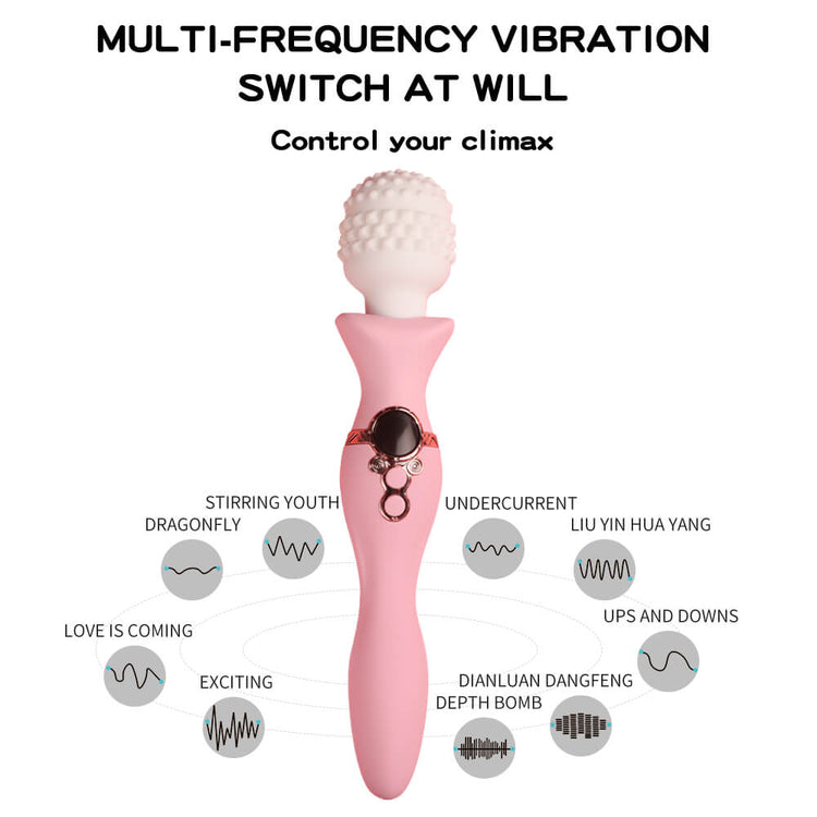 Charm massage wand showing adjustable vibration patterns and intensity levels