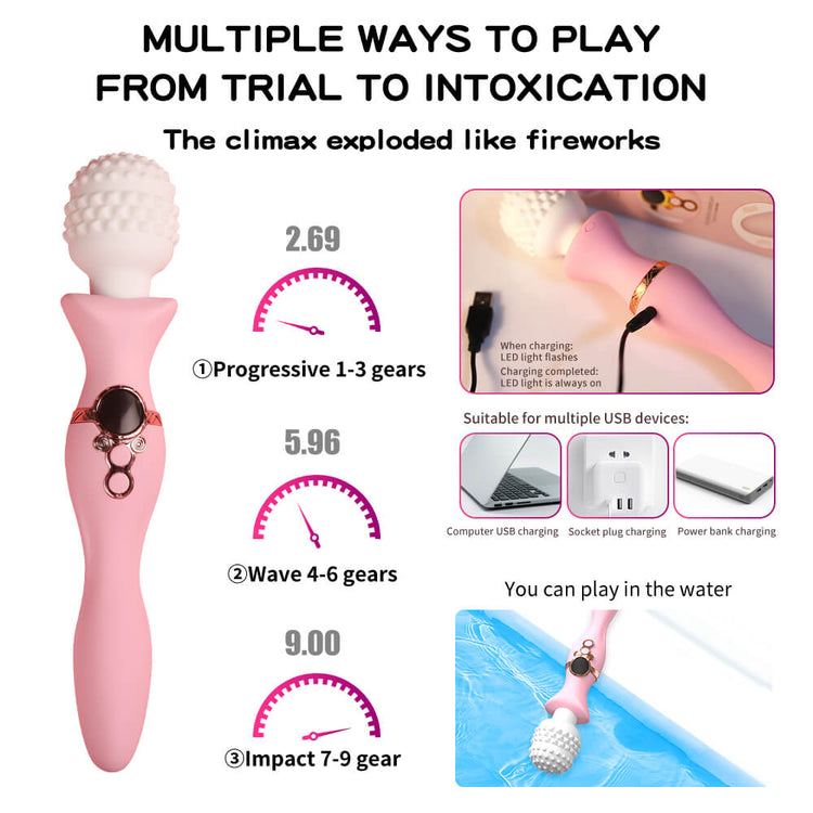 Charm rechargeable massage wand with magnetic charging and IPX7 waterproof design