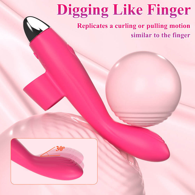 Elva vibrator tip demonstrating an approximately 30-degree curling motion