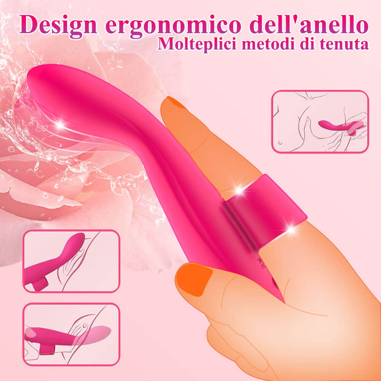 Elva ergonomic finger-ring vibrator shown with multiple grip positions