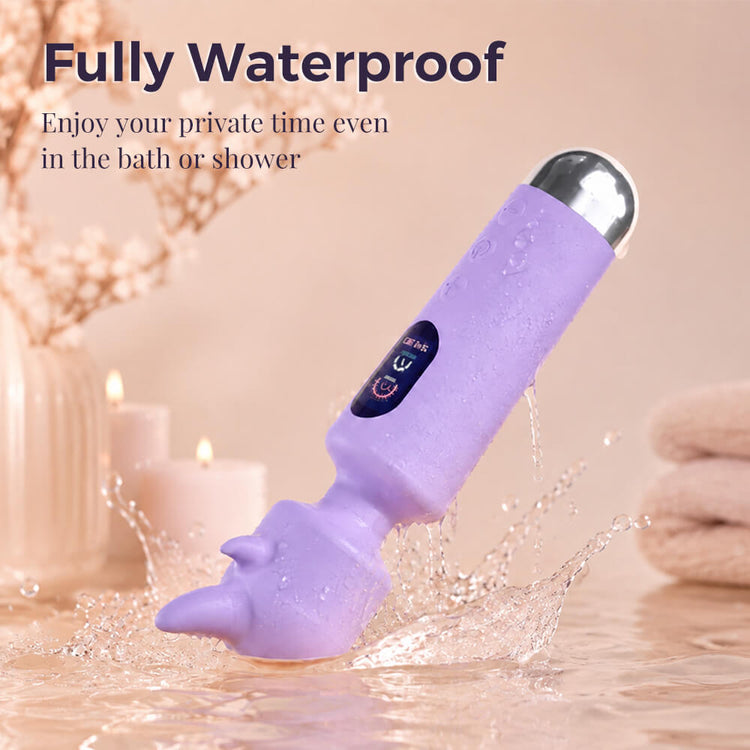 Waterproof rechargeable Mira wand vibrator with interchangeable massage head