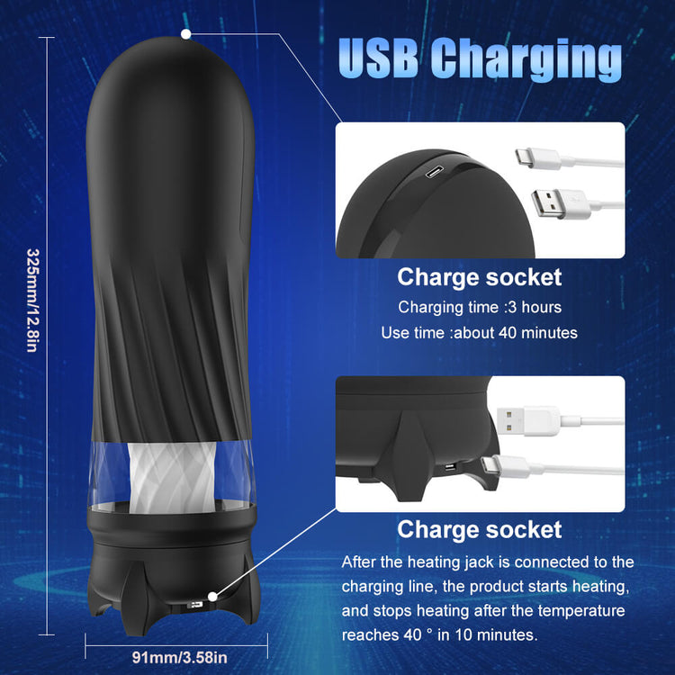 Rocket dimensions with USB charging, three-hour charge time and 40-minute runtime