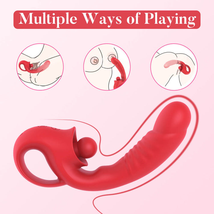 Illustration showing multiple ways to position and use the Scarlet vibrator