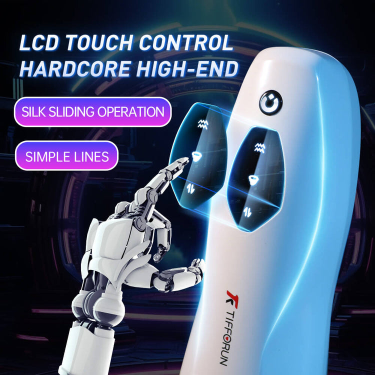 Sirius automatic blowjob machine with LCD touchscreen control for adjusting suction, vibration, and thrusting modes