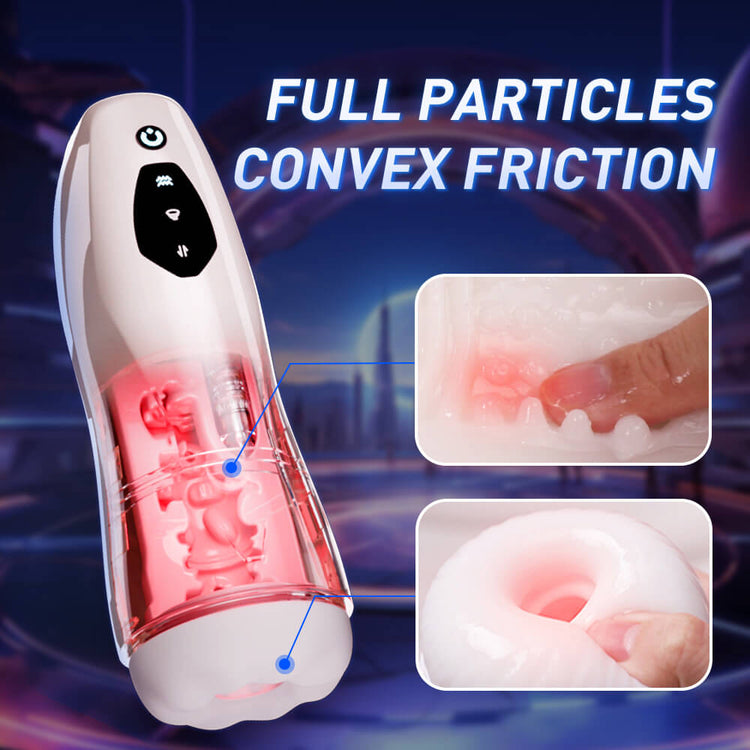 Sirius automatic blowjob machine with LCD touchscreen control for adjusting suction, vibration, and thrusting modes