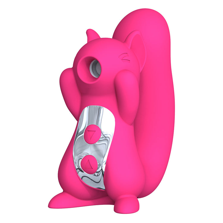 Red Squirluxe clitoral suction vibrator with curved vibrating G-spot arm