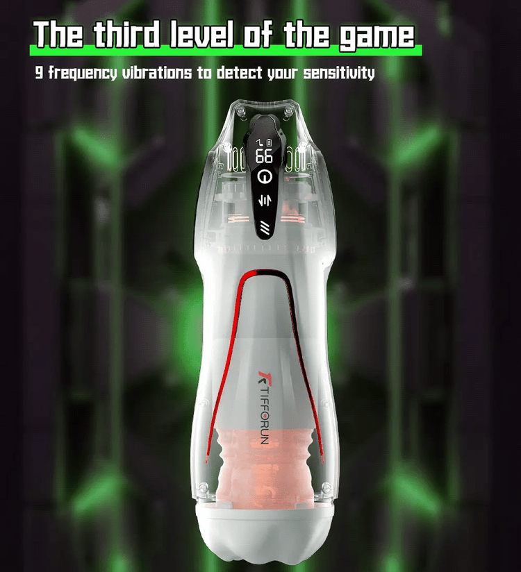 Titan automatic male masturbator controls and functions on a space-themed background