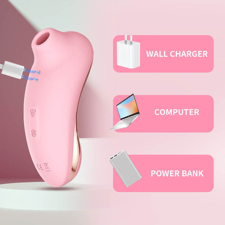 Wolfdog vibrator with magnetic USB cable and compatible charging sources