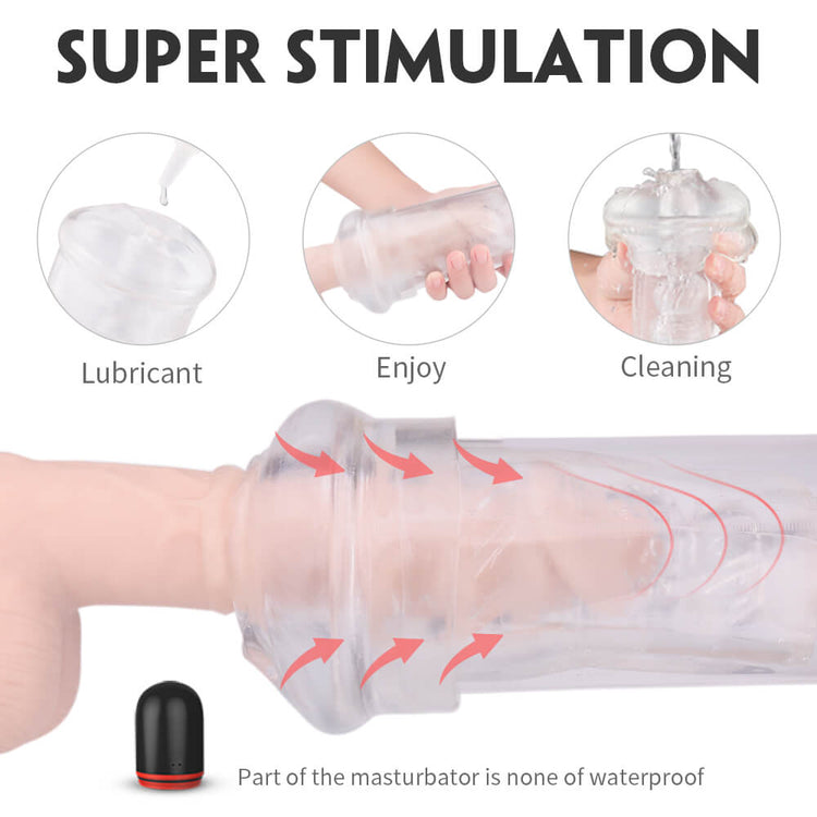 Product with lubricant, usage stages, and waterproof warning on a white background