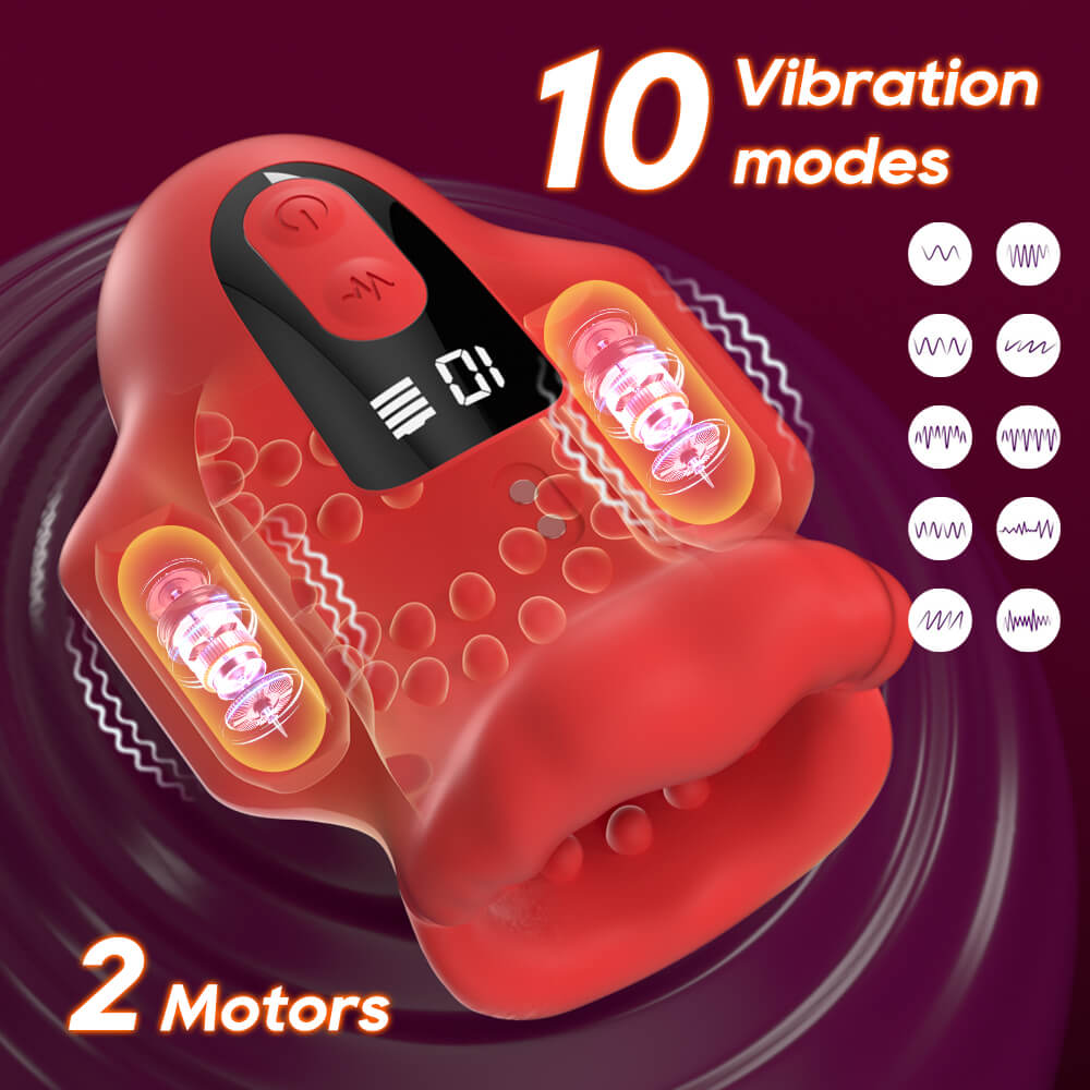 Blaze - Automatic Vibrating Penis Trainer with digital display and 10 vibration mode icons on a dark background