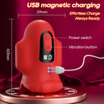 Blaze - Automatic Vibrating Penis Trainer with power switch and vibration button on a red background