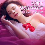 Woman sleeping with a red device on her ear, labeled 'Quiet Enjoyment' and 'Less than 58dB'.