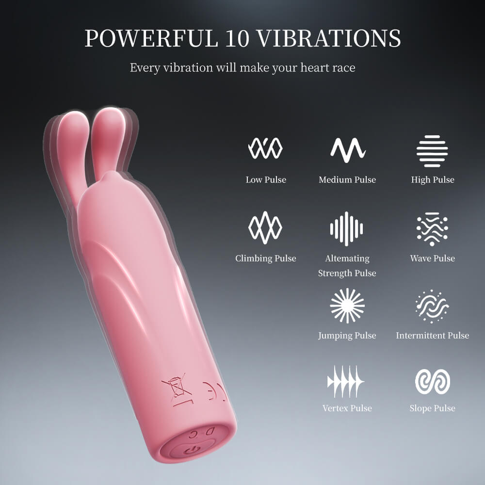 Bunny - Rabbit Bullet Vibrator with 10 Vibration Modes with various vibration modes on a dark background