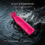 Bunny - Rabbit Bullet Vibrator with 10 Vibration Modes being submerged in water with text about its use and cleaning.