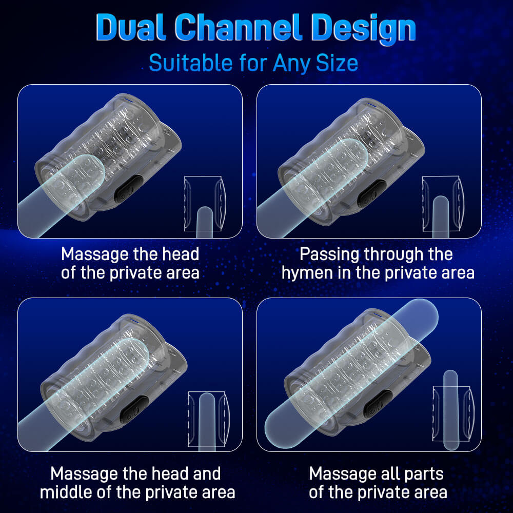 Product with dual channel design on a blue background