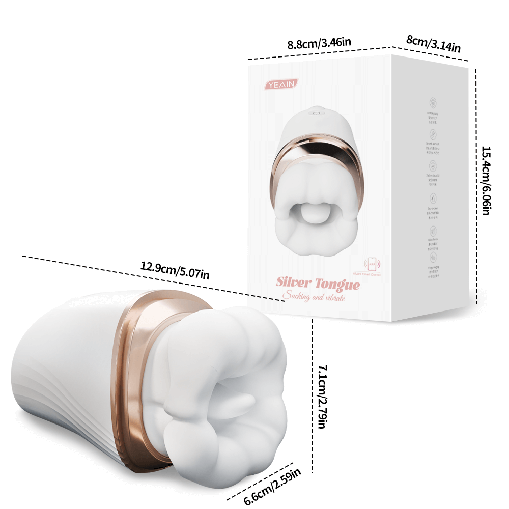 Luxe – 6-in-1 App-Controlled Tongue Licking & Sucking Vibrator with dimensions labeled on a white background