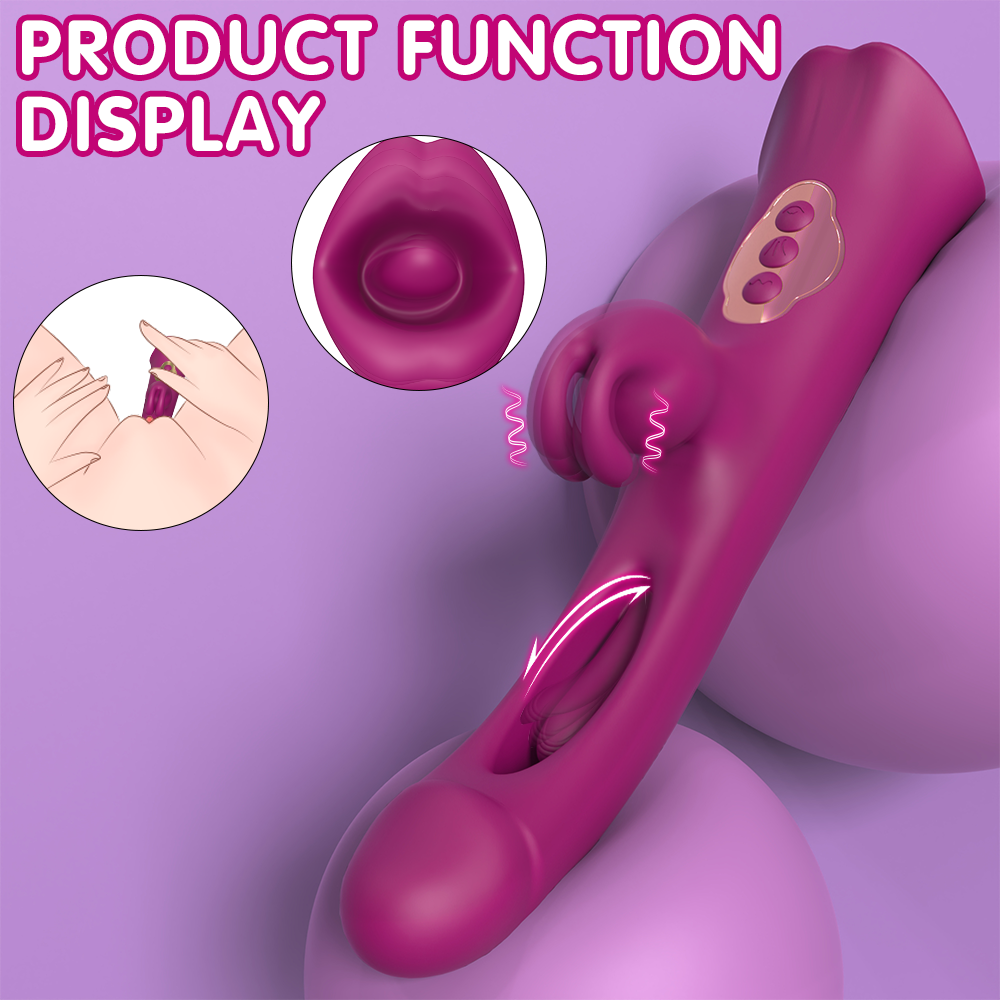 Purple handheld massager with close-up details on a purple background