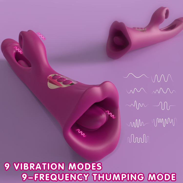 Red electronic device with vibration mode indicators on a purple background