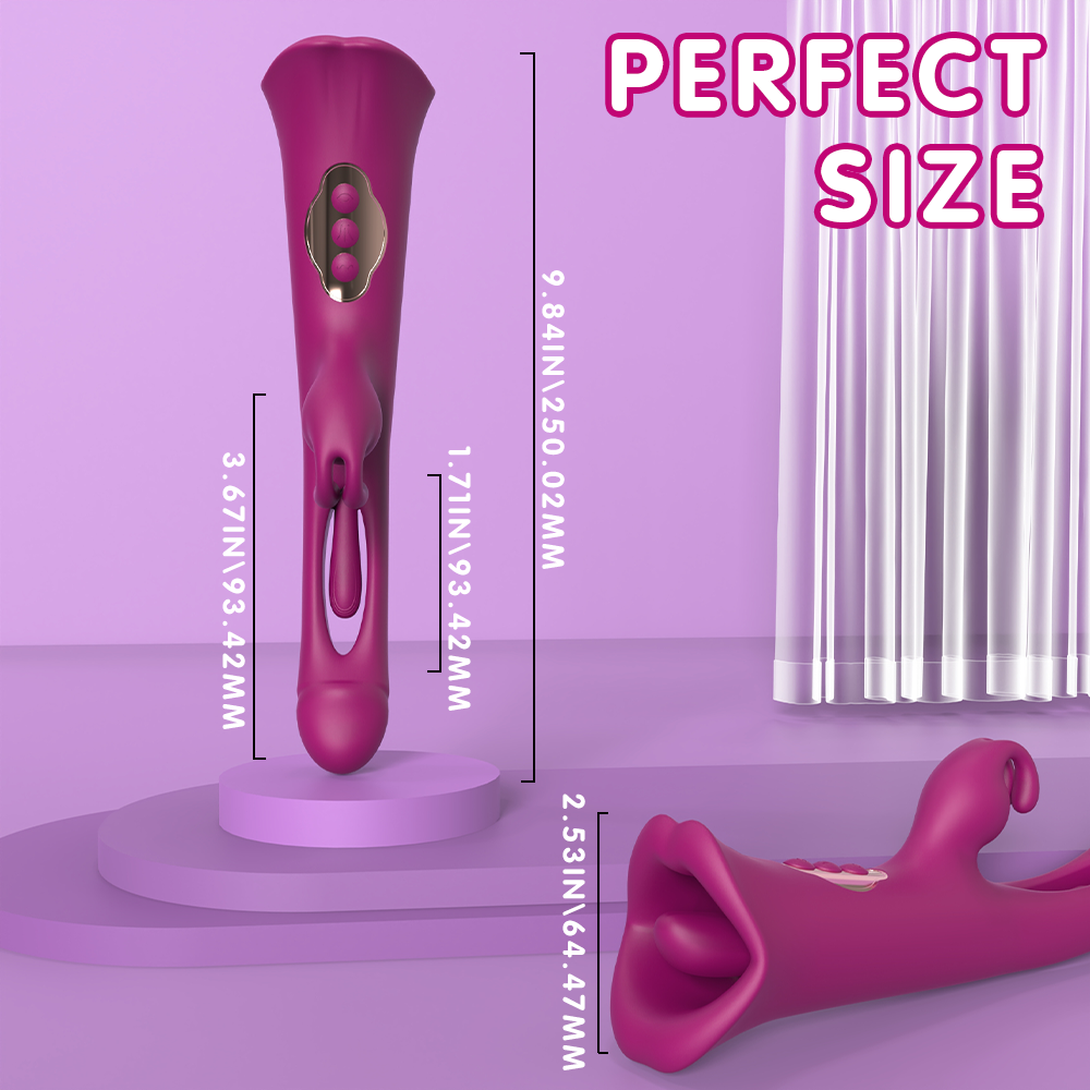 Purple toy with measurements on a purple background