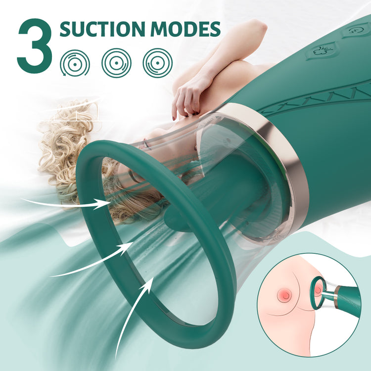 Green vacuum device with suction modes on a light background