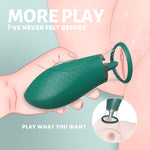 Illustration of a hand holding a green device with text about play and sensation.
