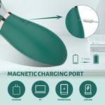 Green electronic device with magnetic charging port feature on a white background