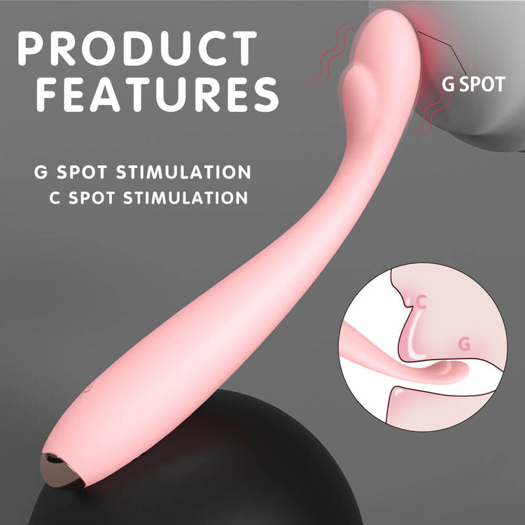Precise G-Spot Vibrator for G and C spot stimulation on a gray background with text.