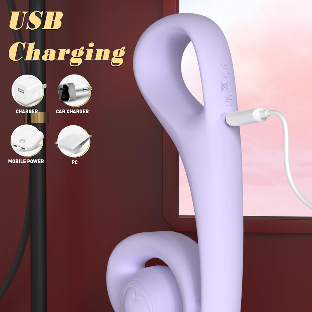 Purple hair straightener with USB charging options on a gradient background