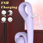 Purple hair straightener with USB charging options on a gradient background