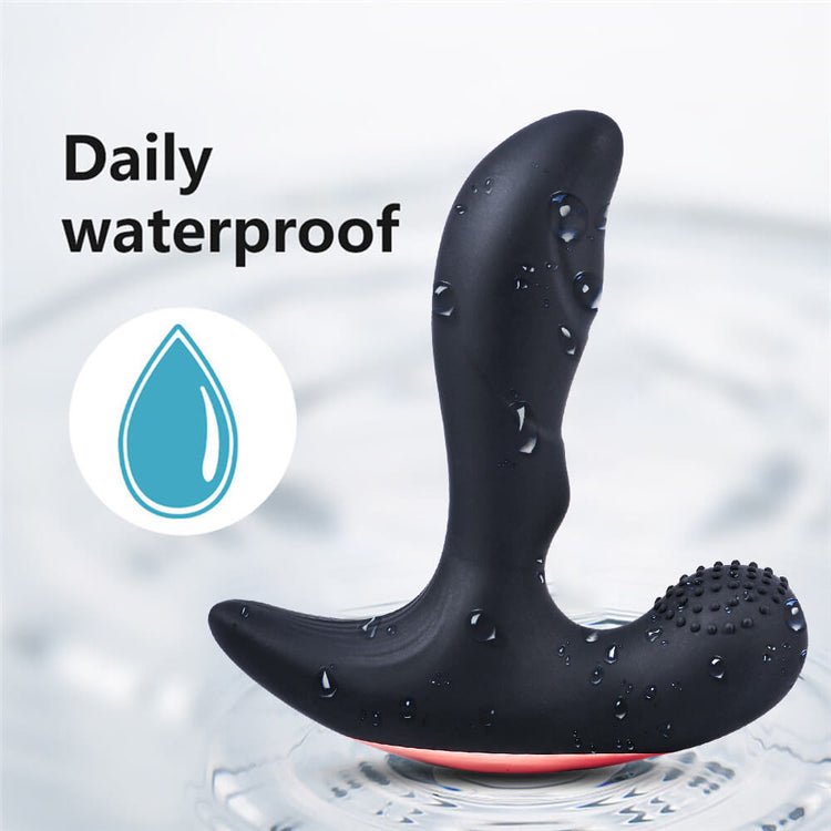 Adam IPX6 water-resistant anal vibrator covered with water droplets