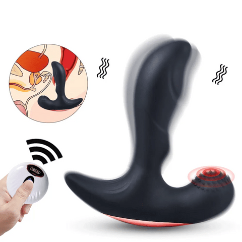 Black Adam heated vibrating butt plug with curved insertable arm and textured external contact