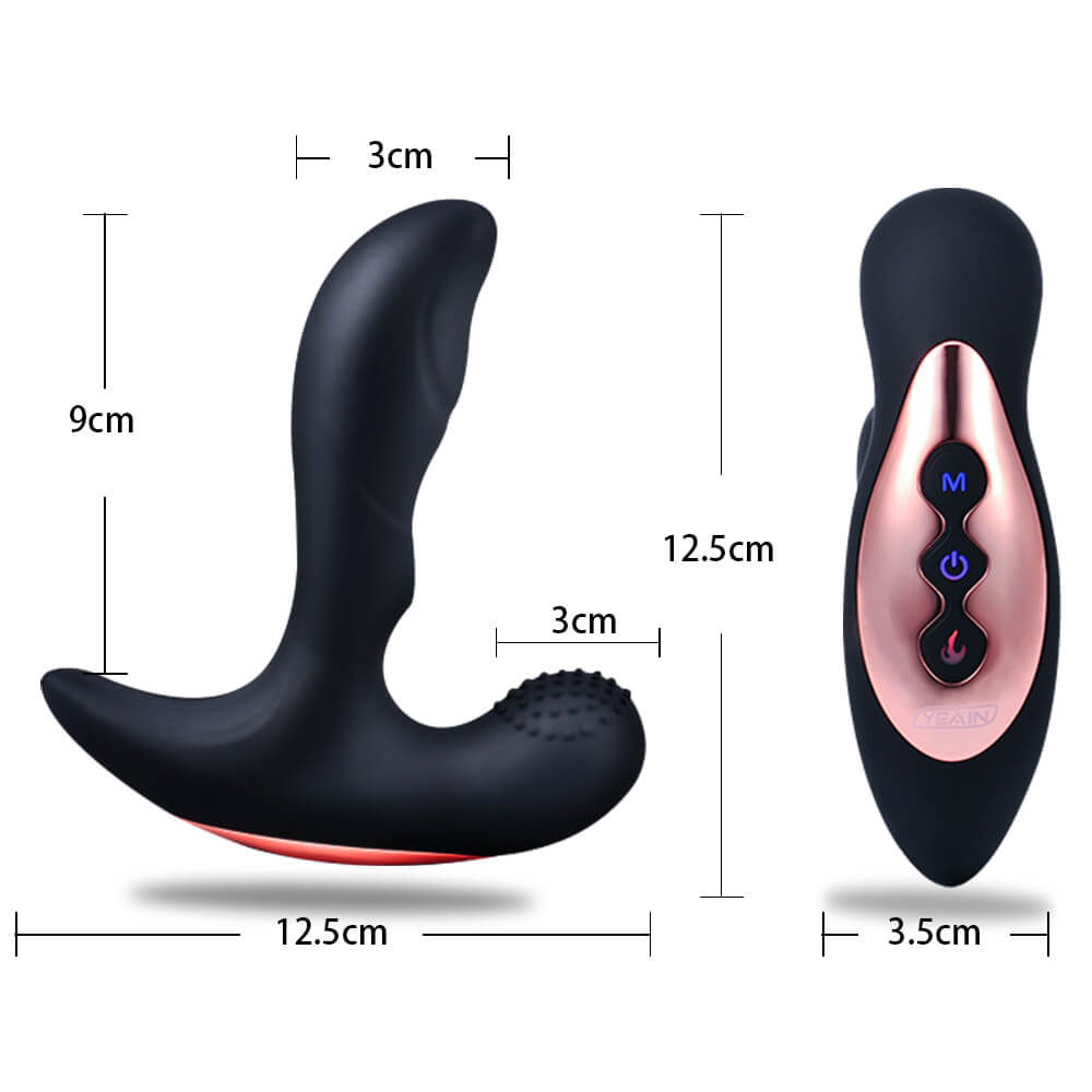 Adam vibrating butt plug dimensions showing 9 cm insertable length and 3 cm maximum width