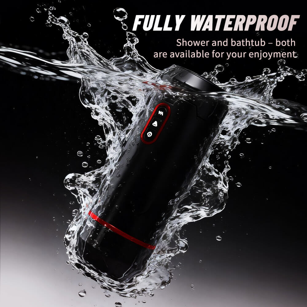 Aether waterproof male masturbator shown under splashing water