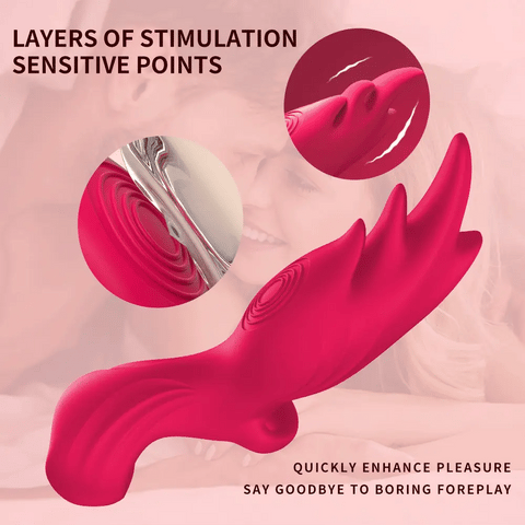 Red Angel Wings wearable finger vibrator with three flexible stimulation tips