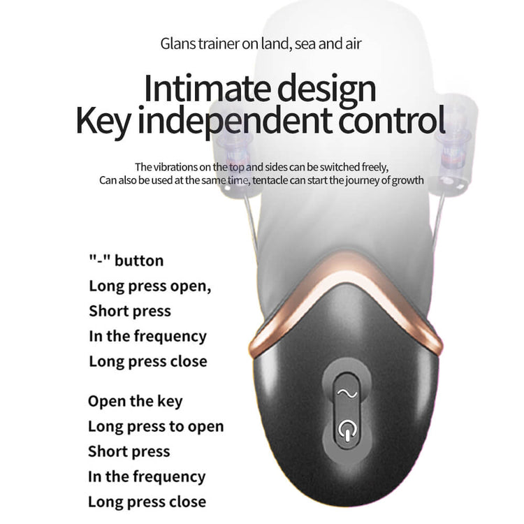 Apex male vibrator buttons for separate upper and side vibration control