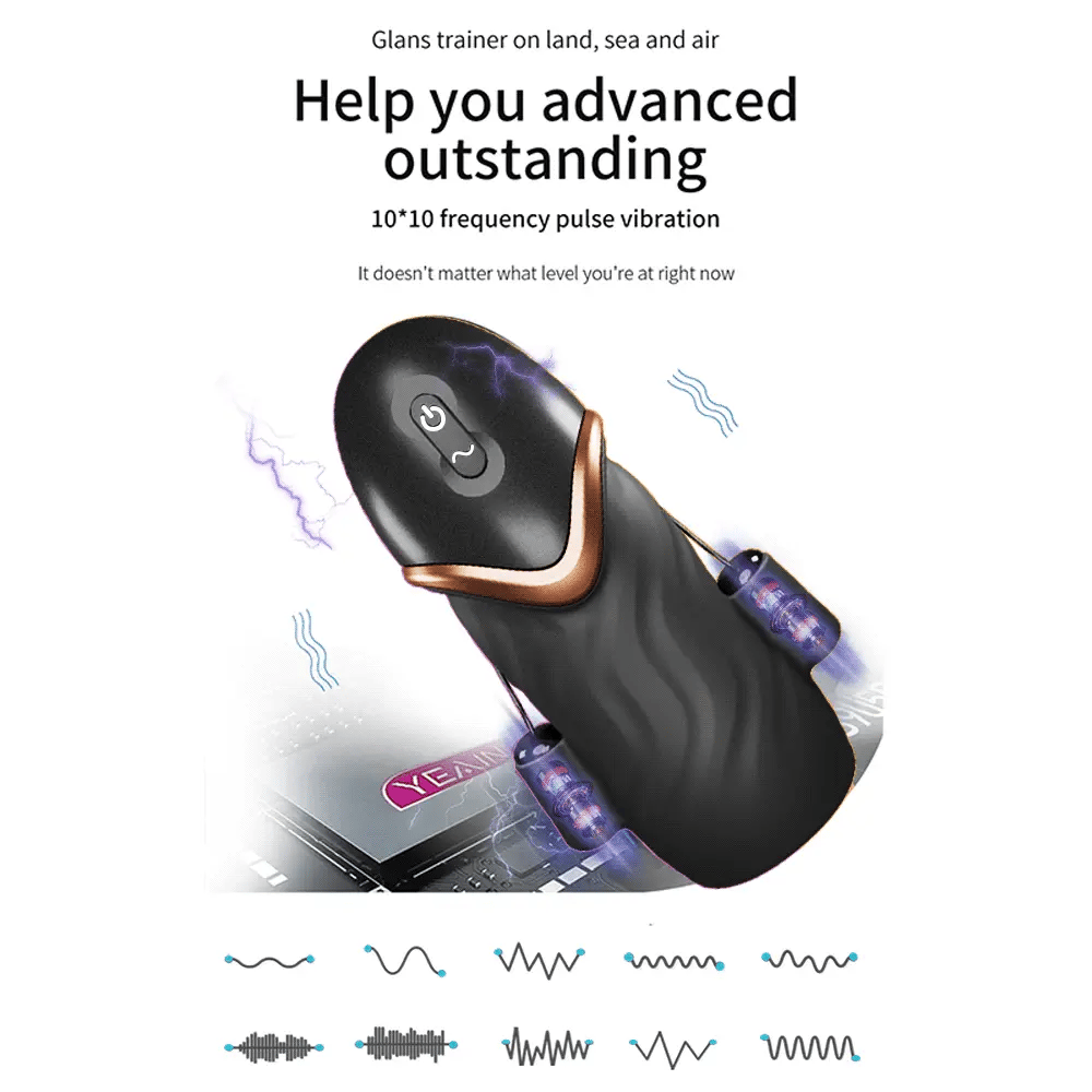 Apex male vibrator showing ten steady and pulsing vibration patterns