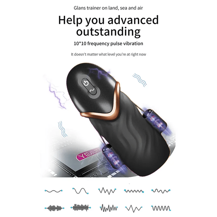 Apex male vibrator showing ten steady and pulsing vibration patterns