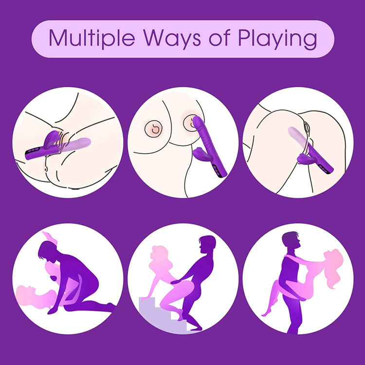 Aura vibrator showing thrusting, rotation, vibration and clitoral suction functions
