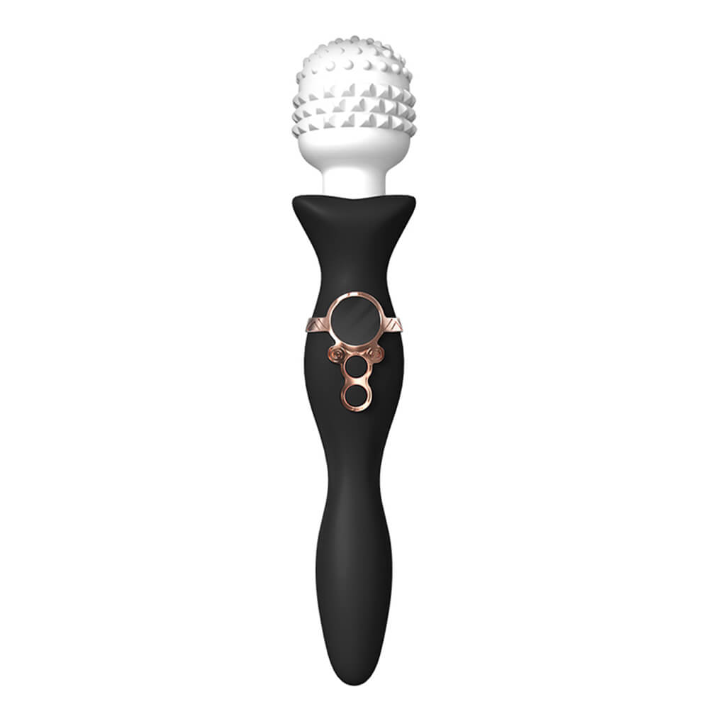 Charm black double-ended massage wand and G-spot vibrator on a white background